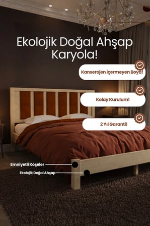 Ori̇on Model Kiremit Rengi Puf Başlıklı Masif Ahşap Karyola Kolay Kurulum Fırınlanmış İthal Sibirya Çamı 90x190 Yatak Uyumlu