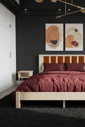 Ori̇on Model Kiremit Rengi Puf Başlıklı Masif Ahşap Karyola Kolay Kurulum Fırınlanmış İthal Sibirya Çamı 90x190 Yatak Uyumlu