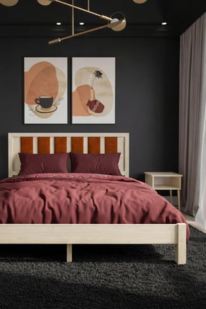 Ori̇on Model Kiremit Rengi Puf Başlıklı Masif Ahşap Karyola Kolay Kurulum Fırınlanmış İthal Sibirya Çamı 90x190 Yatak Uyumlu