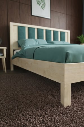 Ori̇on Model Çağla Yeşili Puf Başlıklı Masif Ahşap Karyola Kolay Kurulum Fırınlanmış İthal Sibirya Çamı 90x190 Yatak Uyumlu