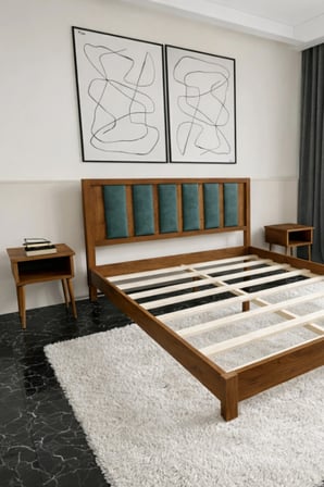 Ori̇on Model Çağla Yeşili Puf Başlıklı Masif Ahşap Karyola Kolay Kurulum Fırınlanmış İthal Sibirya Çamı 90x190 Yatak Uyumlu