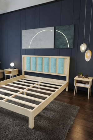 Ori̇on Model Cam Göbeği Puf Başlıklı Masif Ahşap Karyola Kolay Kurulum Fırınlanmış İthal Sibirya Çamı 90x190 Yatak Uyumlu