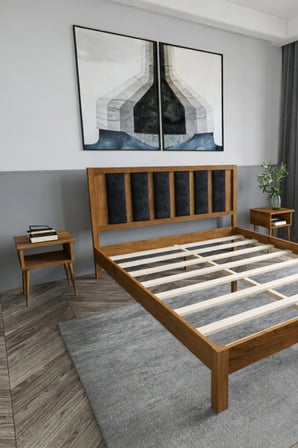 Ori̇on Model Siyah Puf Başlıklı Masif Ahşap Karyola Kolay Kurulum Fırınlanmış İthal Sibirya Çamı 120x200 Yatak Uyumlu