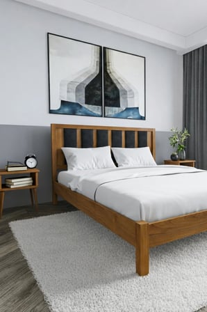 Ori̇on Model Siyah Puf Başlıklı Masif Ahşap Karyola Kolay Kurulum Fırınlanmış İthal Sibirya Çamı 180x200 Yatak Uyumlu