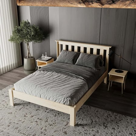 Shark New Model Masif Ahşap Karyola Kolay Kurulum Fırınlanmış İthal Sibirya Çamı 150x200 Yatak Uyumlu