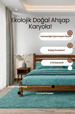 Urban Model Masif Ahşap Karyola Kolay Kurulum Fırınlanmış İthal Sibirya Çamı 90x190 Yatak Uyumlu