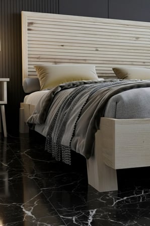 Alaz Model Yatay Başlıklı Masif Ahşap Karyola ve 2 Adet Komodin Kolay Kurulum Fırınlanmış İthal Sibirya Çamı 90x190 Yatak Uyumlu 2 Adet Komodin