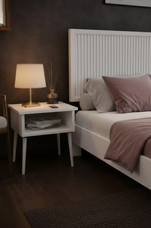 Alaz Model Dikey Başlıklı Masif Ahşap Karyola ve 2 Adet Komodin Kolay Kurulum Fırınlanmış İthal Sibirya Çamı 90x190 Yatak Uyumlu 2 Adet Komodin