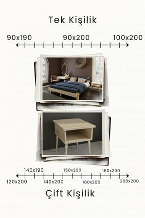Damla Model 2 Başlıklı Masif Ahşap Karyola ve 2 Adet Komodin Kolay Kurulum Fırınlanmış İthal Sibirya Çamı 90x190 Yatak Uyumlu 2 Adet Komodin