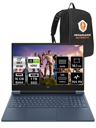 HP VİCTUS 16  i7-14700HX 16GB RAM 1TB SSD RTX4050/6GB 144Hz 16.1 FHD FDOS 9J253EA & PER4 ÇANTA