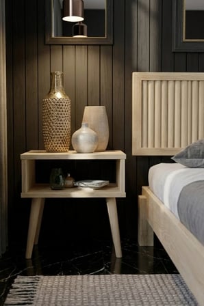 Ebruli̇ Model Dikey Başlıklı Masif Ahşap Karyola ve 2 Adet Komodin Kolay Kurulum Fırınlanmış İthal Sibirya Çamı 90x190 Yatak Uyumlu 2 Adet Komodin