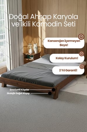 Ebruli̇ Model Dikey Başlıklı Masif Ahşap Karyola ve 2 Adet Komodin Kolay Kurulum Fırınlanmış İthal Sibirya Çamı 90x190 Yatak Uyumlu 2 Adet Komodin