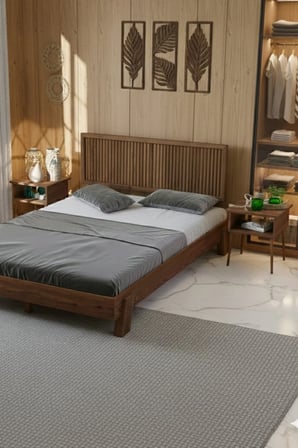 Ebruli̇ Model Dikey Başlıklı Masif Ahşap Karyola ve 2 Adet Komodin Kolay Kurulum Fırınlanmış İthal Sibirya Çamı 90x190 Yatak Uyumlu 2 Adet Komodin