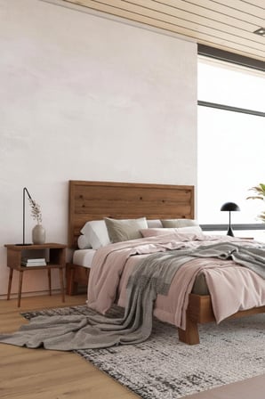 Hüma Model Yatay Başlıklı Masif Ahşap Karyola ve 2 Adet Komodin Kolay Kurulum Fırınlanmış İthal Sibirya Çamı 90x190 Yatak Uyumlu 2 Adet Komodin
