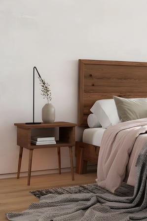 Hüma Model Yatay Başlıklı Masif Ahşap Karyola ve 2 Adet Komodin Kolay Kurulum Fırınlanmış İthal Sibirya Çamı 90x190 Yatak Uyumlu 2 Adet Komodin