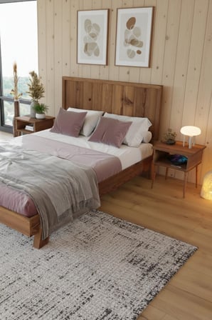 Hüma Model Dikey Başlıklı Masif Ahşap Karyola ve 2 Adet Komodin Kolay Kurulum Fırınlanmış İthal Sibirya Çamı 90x190 Yatak Uyumlu 2 Adet Komodin