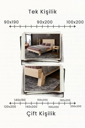 Hüma Model Dikey Başlıklı Masif Ahşap Karyola ve 2 Adet Komodin Kolay Kurulum Fırınlanmış İthal Sibirya Çamı 90x190 Yatak Uyumlu 2 Adet Komodin