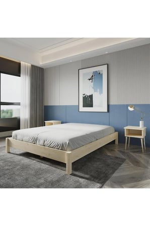 Loft Model Masif Ahşap Karyola ve 2 Adet Komodin Kolay Kurulum Fırınlanmış İthal Sibirya Çamı 90x190 Yatak Uyumlu 2 Adet Komodin