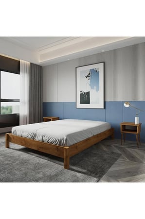 Loft Model Masif Ahşap Karyola ve 2 Adet Komodin Kolay Kurulum Fırınlanmış İthal Sibirya Çamı 90x190 Yatak Uyumlu 2 Adet Komodin