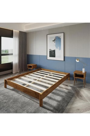 Loft Model Masif Ahşap Karyola ve 2 Adet Komodin Kolay Kurulum Fırınlanmış İthal Sibirya Çamı 90x190 Yatak Uyumlu 2 Adet Komodin