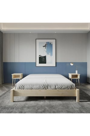 Loft Model Masif Ahşap Karyola ve 2 Adet Komodin Kolay Kurulum Fırınlanmış İthal Sibirya Çamı 90x190 Yatak Uyumlu 2 Adet Komodin