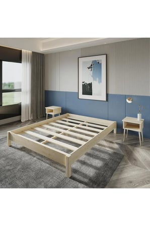 Loft Model Masif Ahşap Karyola ve 2 Adet Komodin Kolay Kurulum Fırınlanmış İthal Sibirya Çamı 90x190 Yatak Uyumlu 2 Adet Komodin