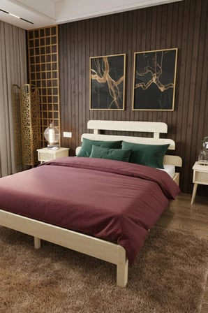 Lotus X Model Masif Ahşap Karyola ve 2 Adet Komodin Kolay Kurulum Fırınlanmış İthal Sibirya Çamı 90x190 Yatak Uyumlu 2 Adet Komodin