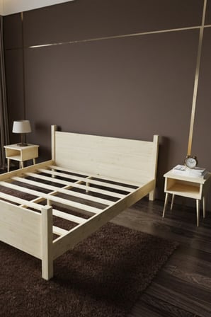 Melodi̇ Model Masif Ahşap Karyola ve 2 Adet Komodin Kolay Kurulum Fırınlanmış İthal Sibirya Çamı 90x190 Yatak Uyumlu 2 Adet Komodin