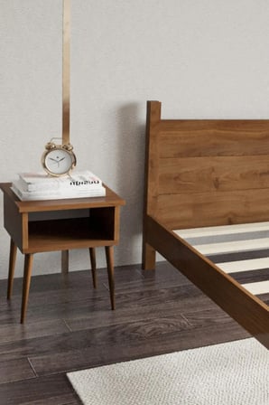 Melodi̇ Model Masif Ahşap Karyola ve 2 Adet Komodin Kolay Kurulum Fırınlanmış İthal Sibirya Çamı 90x190 Yatak Uyumlu 2 Adet Komodin