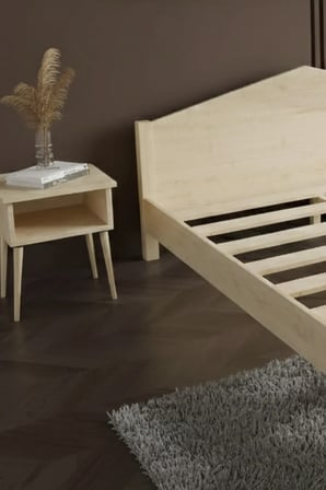 Mi̇lano Piramit Model Masif Ahşap Karyola ve 2 Adet Komodin Kolay Kurulum Fırınlanmış İthal Sibirya Çamı 90x190 Yatak Uyumlu 2 Adet Komodin
