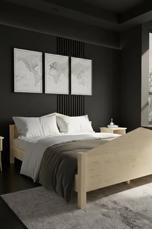 Mi̇lano Piramit Model Masif Ahşap Karyola ve 2 Adet Komodin Kolay Kurulum Fırınlanmış İthal Sibirya Çamı 100x200 Yatak Uyumlu 2 Adet Komodin