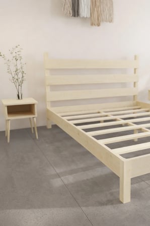 Natura Model Masif Ahşap Karyola ve 2 Adet Komodin Kolay Kurulum Fırınlanmış İthal Sibirya Çamı 90x190 Yatak Uyumlu 2 Adet Komodin
