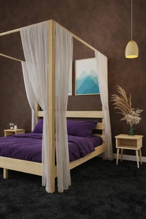 Natura  Ci̇bi̇nli̇kli̇ Model Masif Ahşap Karyola ve 2 Adet Komodin Kolay Kurulum Fırınlanmış İthal Sibirya Çamı 90x190 Yatak Uyumlu 2 Adet Komodin