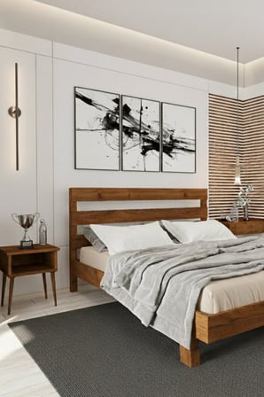 Natura New Model Masif Ahşap Karyola ve 2 Adet Komodin Kolay Kurulum Fırınlanmış İthal Sibirya Çamı 90x190 Yatak Uyumlu 2 Adet Komodin
