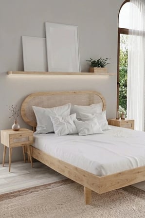 Padova Model Hazeran Başlıklı Masif Ahşap Karyola ve 2 Adet Komodin Kolay Kurulum Fırınlanmış İthal Sibirya Çamı 90x190 Yatak Uyumlu 2 Adet Komodin