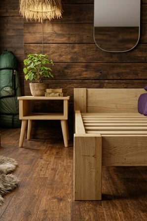 Soft Model Masif Ahşap Karyola ve 2 Adet Komodin Kolay Kurulum Fırınlanmış İthal Sibirya Çamı 90x190 Yatak Uyumlu 2 Adet Komodin