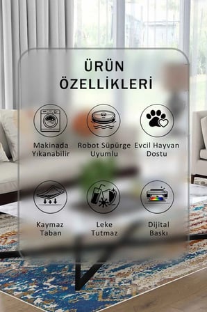 Yıkanabilir Kaymaz Taban Dijital Baskılı Halı ve Yolluk – Leke Tutmaz Salon & Mutfak Halısı