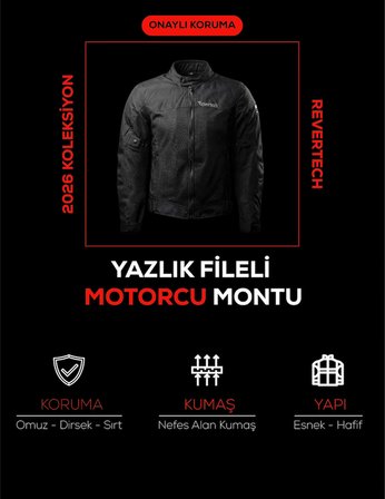 Siyah Yazlık Fileli Motosiklet Montu CE Korumalı Nefes Alan Hafif Mont + Buff ve Anahtarlık Hediyeli