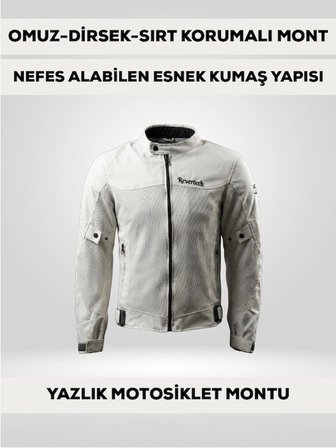Beyaz Yazlık Fileli Motosiklet Montu CE Korumalı Nefes Alan Hafif Mont + Buff ve Anahtarlık Hediyeli