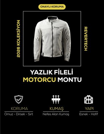 Beyaz Yazlık Fileli Motosiklet Montu  Korumalı Nefes Alan Hafif Mont + Buff ve Anahtarlık Hediyeli