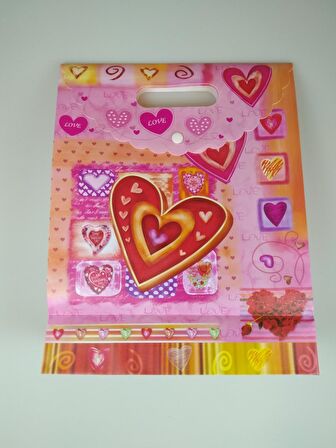 HEDİYE ÇANTASI PLASTİK KALPLİ ÇIT ÇITLI 26CM X 33CM