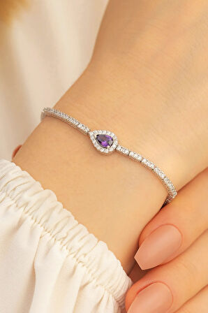 Belinda Ametist Taşlı Su Yolu Kadın Gümüş Bileklik