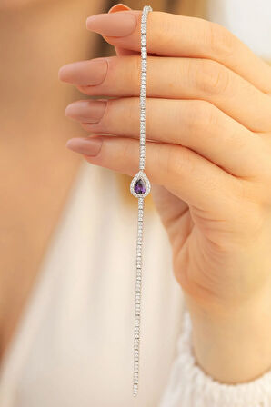 Belinda Ametist Taşlı Su Yolu Kadın Gümüş Bileklik