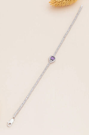 Belinda Ametist Taşlı Su Yolu Kadın Gümüş Bileklik