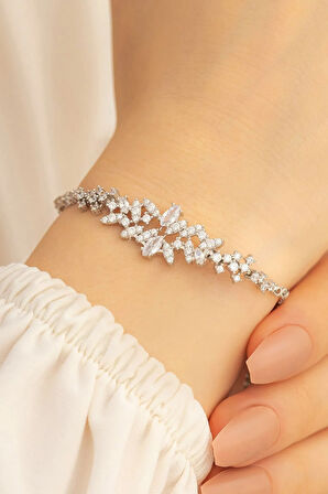 Kadın Gümüş Bileklik - Balın Zirkon Taşlı Su Yolu Gümüş Bileklik