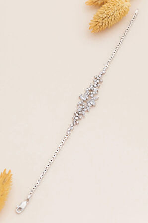 Kadın Gümüş Bileklik - Balın Zirkon Taşlı Su Yolu Gümüş Bileklik