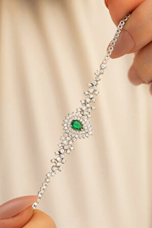 Kadın Gümüş Bileklik - Çise Zümrüt Taşlı Su Yolu Gümüş Bileklik