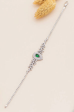 Kadın Gümüş Bileklik - Çise Zümrüt Taşlı Su Yolu Gümüş Bileklik
