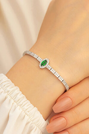 Aura Zümrüt Taşlı Su Yolu Kadın Gümüş Bileklik