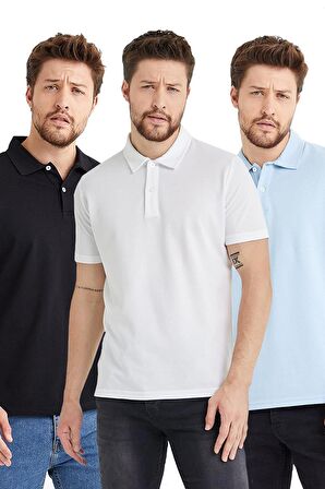Erkek Basic 3-Lü Polo Yaka Tişört Siyah-Beyaz